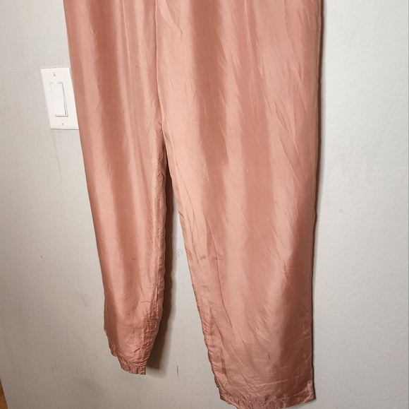 100% silk blush pink pants lined size small stretch waist - Picture 9 of 16